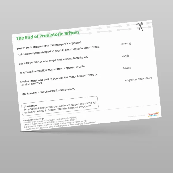 An image of the Stone Age to Iron Age How Did Life Change at the End of the Prehistoric Period? Worksheet Resource