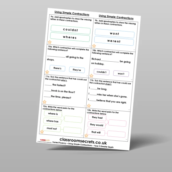 An image of the Using Simple Contractions Varied Fluency Resource