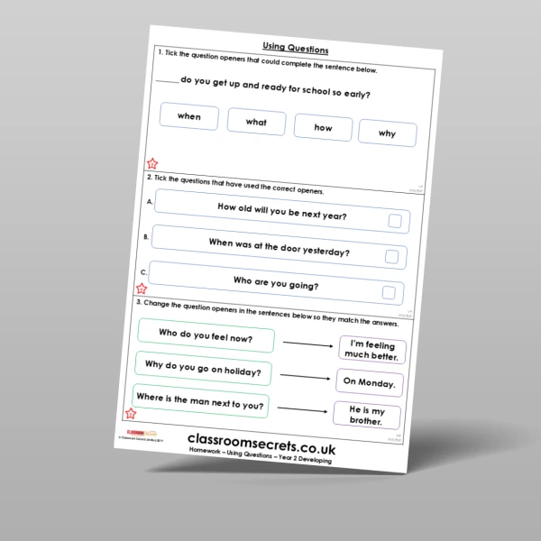 An image of the Using Questions Homework Resource