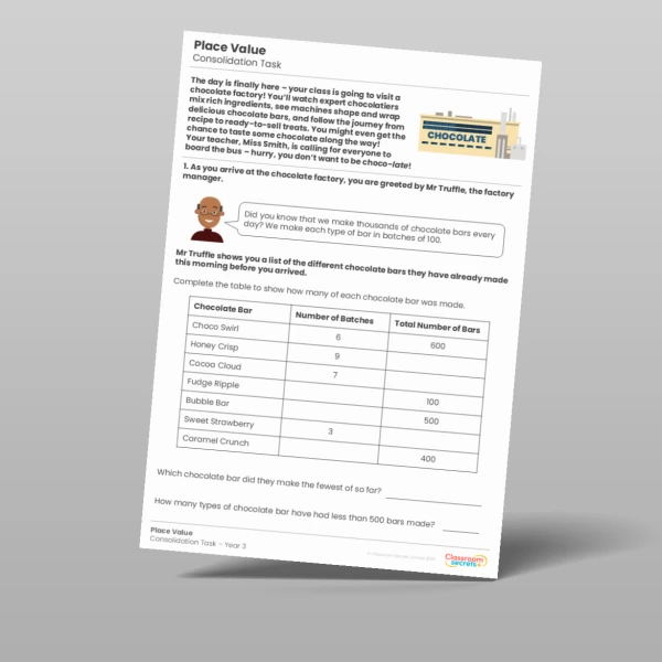 An image of the Place Value Consolidation Task Resource