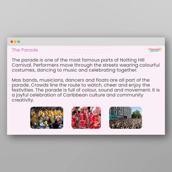 An image of the UKS2 Notting Hill Carnival Teaching PPT Resource