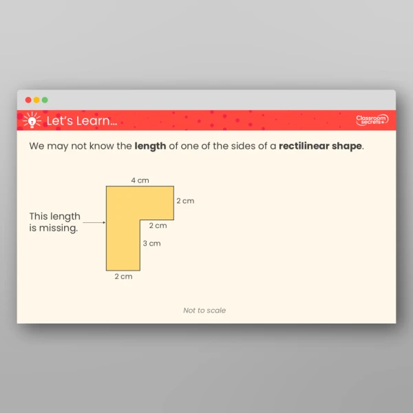 An image of the Find Missing Lengths in Rectilinear Shapes Teaching PPT Resource
