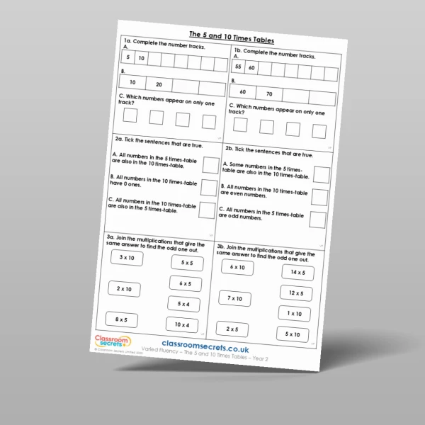 An image of the The 5 and 10 Times Tables Varied Fluency Resource