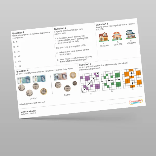 An image of the Autumn 2 Week 6 Maths in Minutes Resource