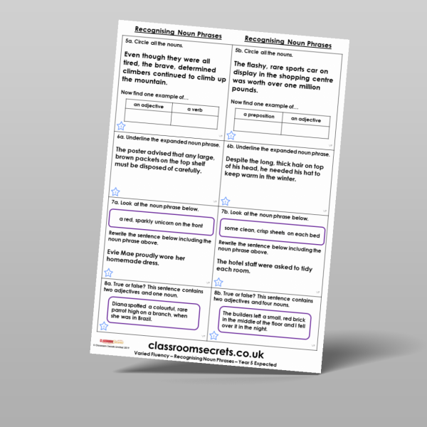 Year 5 Recognising Noun Phrases Varied Fluency Resource | Classroom Secrets