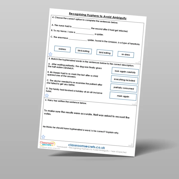 An image of the Recognising Hyphens to Avoid Ambiguity Homework Resource