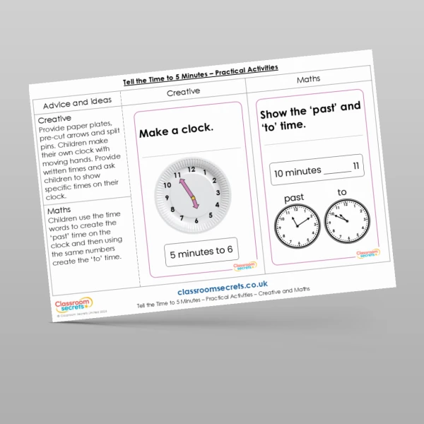 An image of the Tell the Time to 5 Minutes Practical Activities Resource