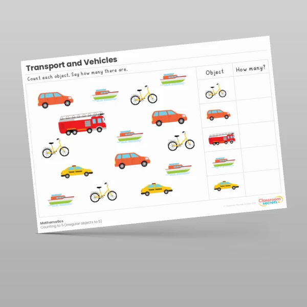 An image of the Transport and Vehicles Maths Activities Resource