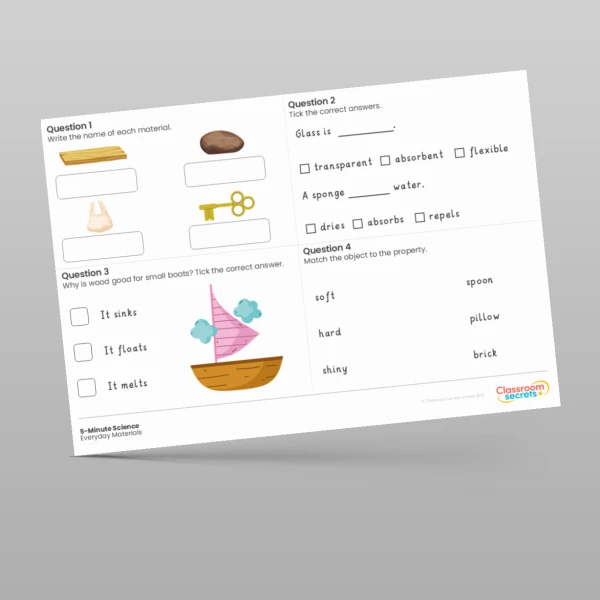 An image of the Everyday Materials 5-Minute Science Resource