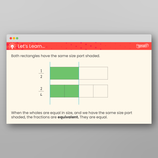Comparing Two Quarters Year 2 Recognise The Equivalence Of A Half And Two Quarters Teaching ...