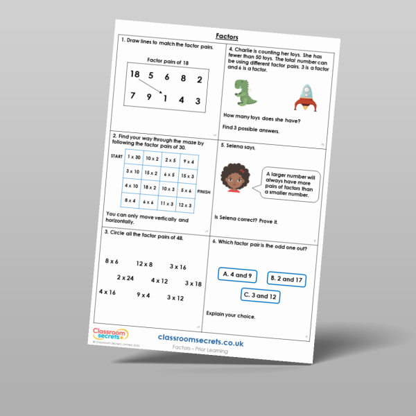 Year 5 Factors Prior Learning Resource | Classroom Secrets