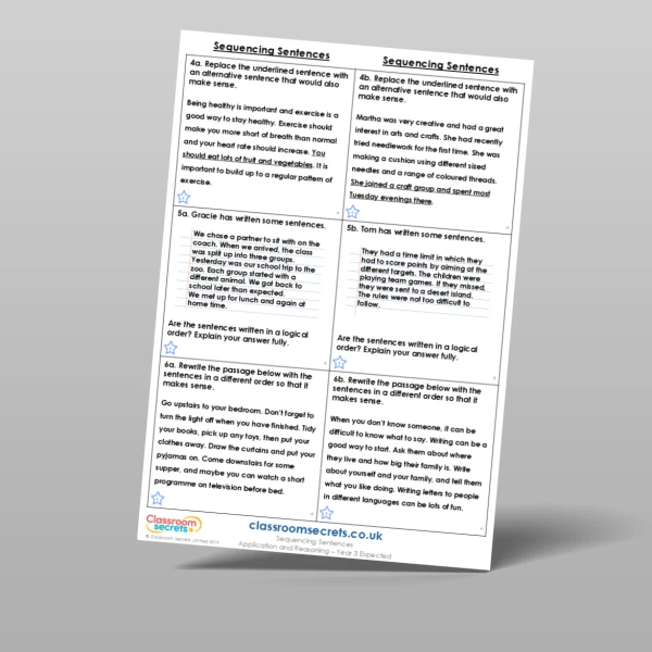 An image of the Sequencing Sentences Application and Reasoning Resource