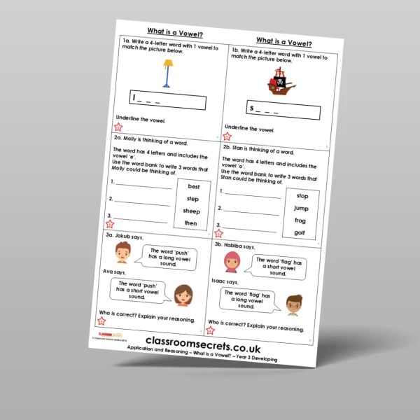 An image of the Free What is a Vowel? Application and Reasoning Resource