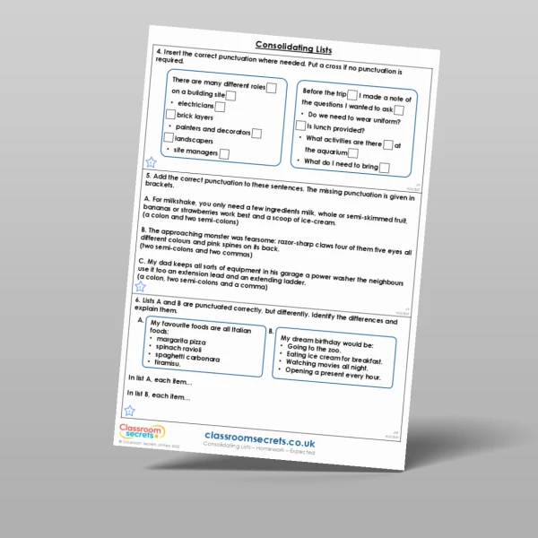 An image of the Consolidating Lists Homework Resource