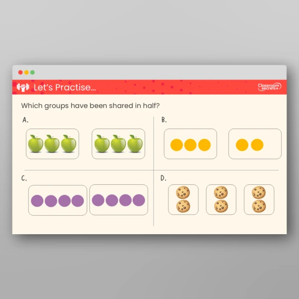 An image of the Recognise a Half of a Quantity Teaching PPT Resource