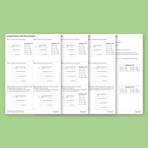 Year 6 Long Division with Remainders Addition, Subtraction, Multiplication and Division Varied Fluency