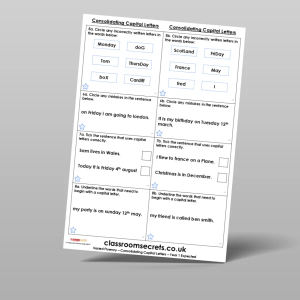 An image of the Consolidating Capital Letters Varied Fluency Resource