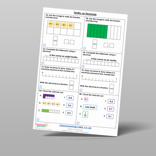 Year 4 Tenths As Decimals Varied Fluency Resource | Classroom Secrets