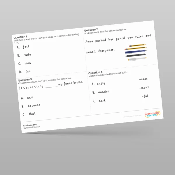 An image of the 5-Minute GPS Summer 1 Week 4 Resource