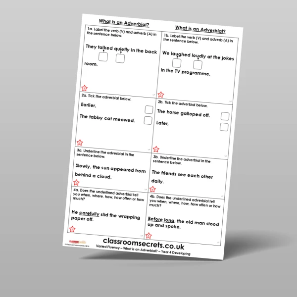 An image of the Free What is an Adverbial? Varied Fluency Resource