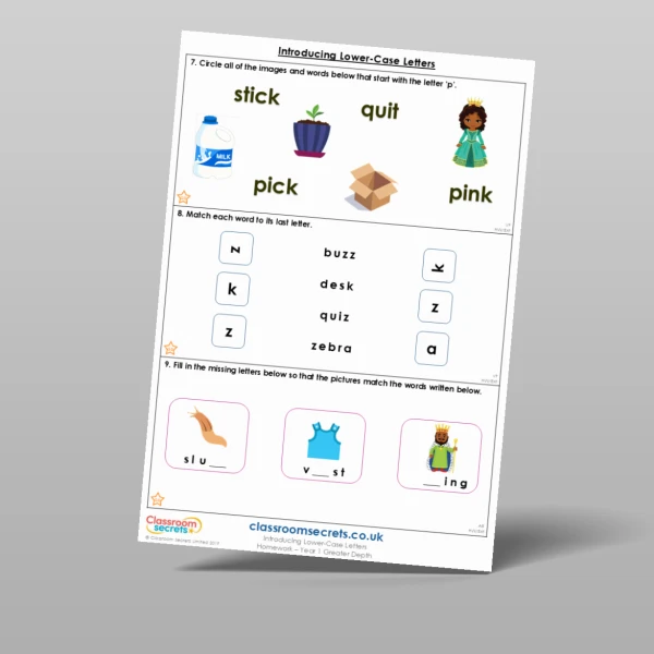 An image of the Introducing Lower-Case Letters Homework Resource