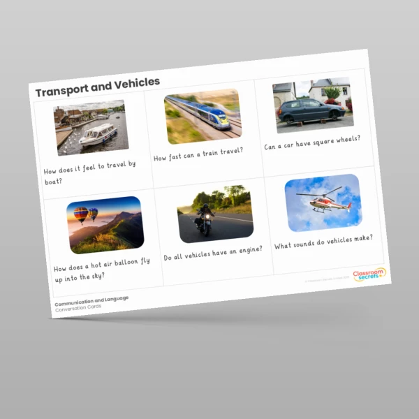 An image of the Transport and Vehicles Conversation Cards Resource