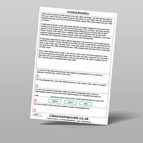 An image of the Avoiding Repetition Varied Fluency Resource