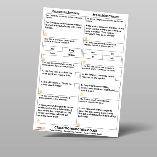 An image of the Recognising Pronouns Varied Fluency Resource