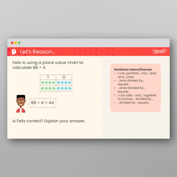 An image of the Divide a 2-Digit Number by a 1-Digit Number - No Exchange Teaching PPT Resource