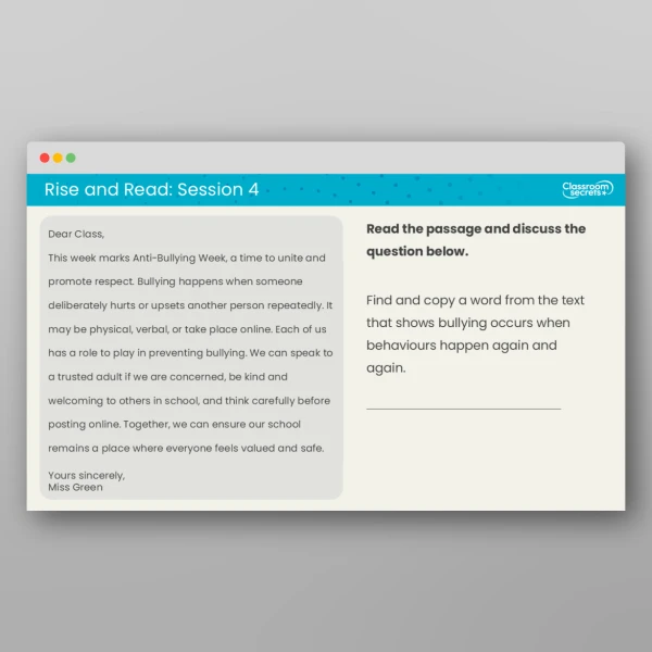An image of the Rise and Read Anti-Bullying Week Resource