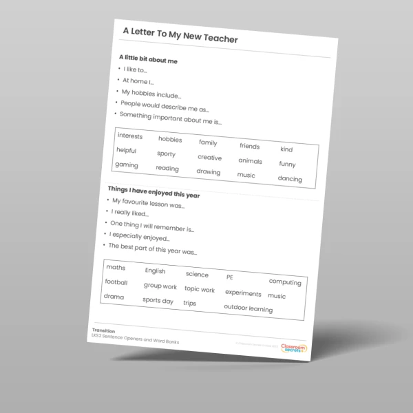 An image of the A Letter To My New Teacher Resource