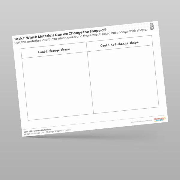 An image of the Lesson 6: Which Materials Can we Change the Shape of? Investigation Worksheet Resource