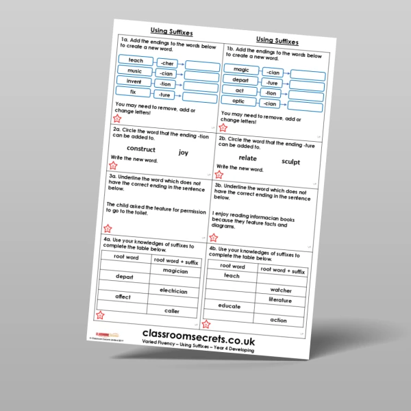 An image of the Using Suffixes Varied Fluency Resource