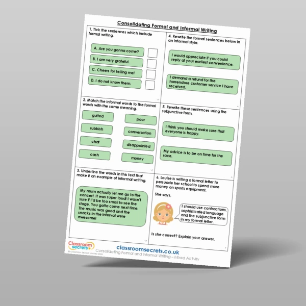 An image of the Consolidating Formal and Informal Writing Mixed Activity Resource