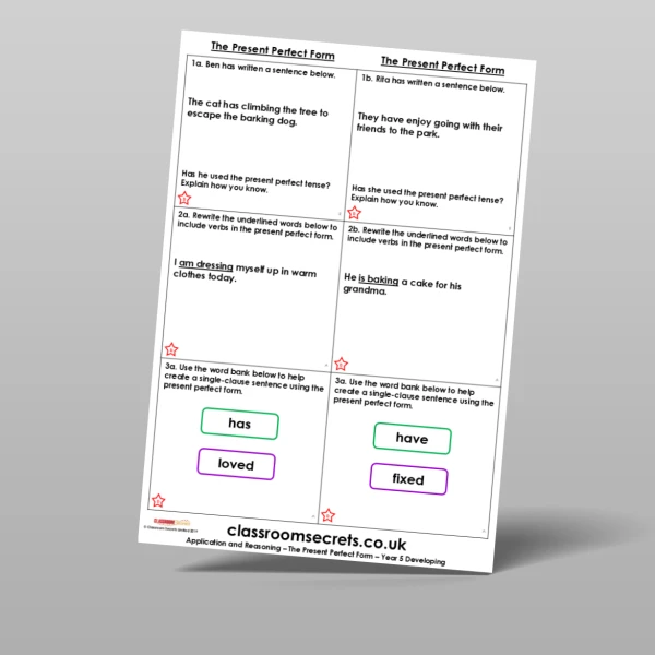 An image of the The Present Perfect Form Application and Reasoning Resource