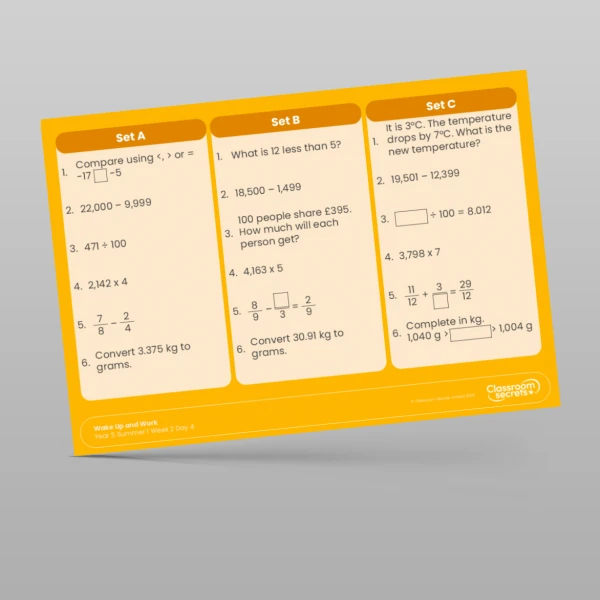 An image of the Summer 1 Week 2 Wake Up and Work Resource