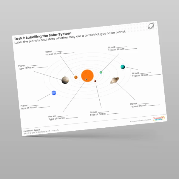 An image of the Lesson 3: Labelling the Solar System Worksheet Resource