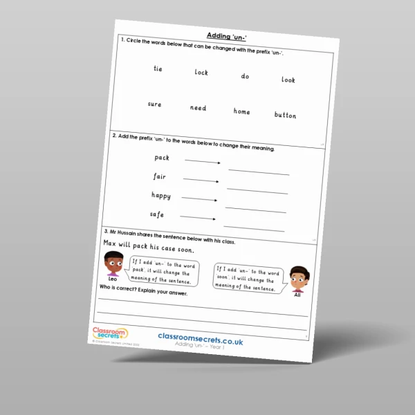 An image of the Adding ‘un-’ Mixed Activity Resource