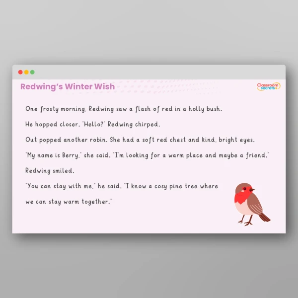 An image of the Redwing's Winter Wish - A Winter Story Resource