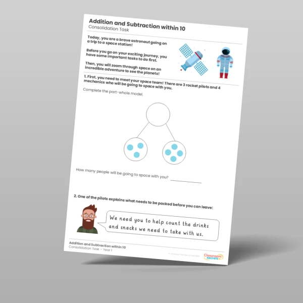 An image of the Addition and Subtraction within 10 Consolidation Task Resource