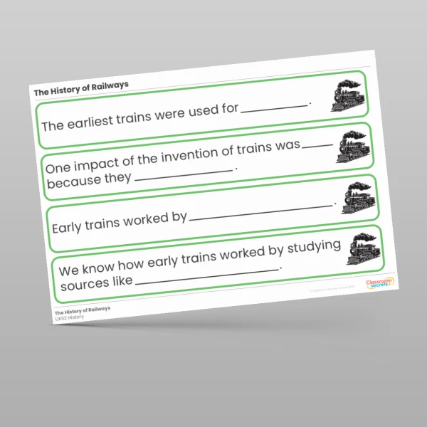 An image of the The History of Railways Stem Sentences Resource