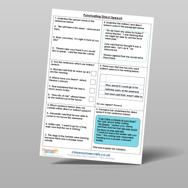 An image of the Punctuating Direct Speech Prior Learning Resource