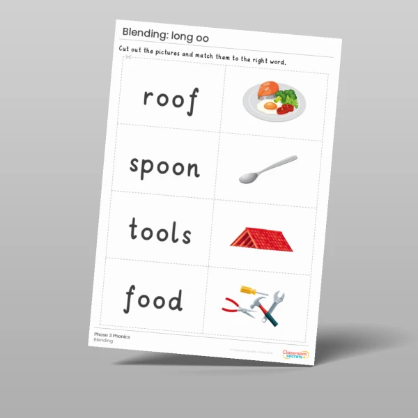 An image of the Phonics Blending Activities: long oo Resource