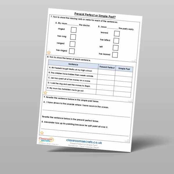 An image of the Present Perfect or Simple Past? Homework Resource