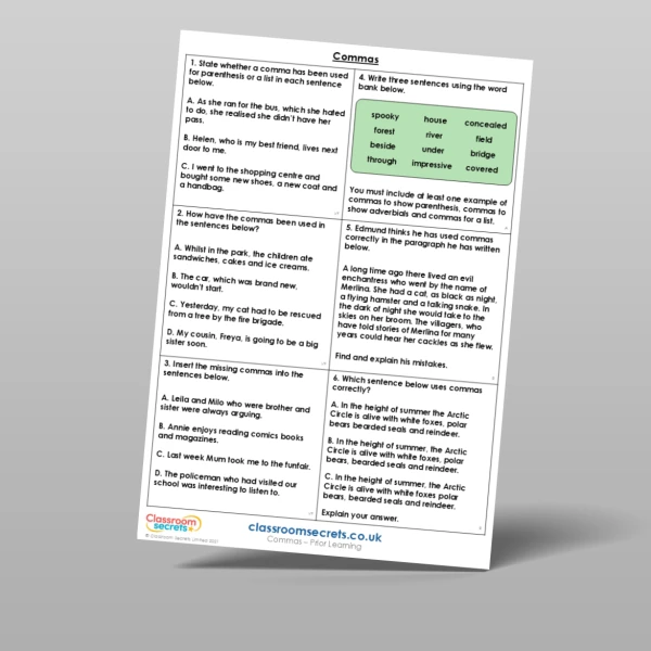 An image of the Commas Prior Learning Resource
