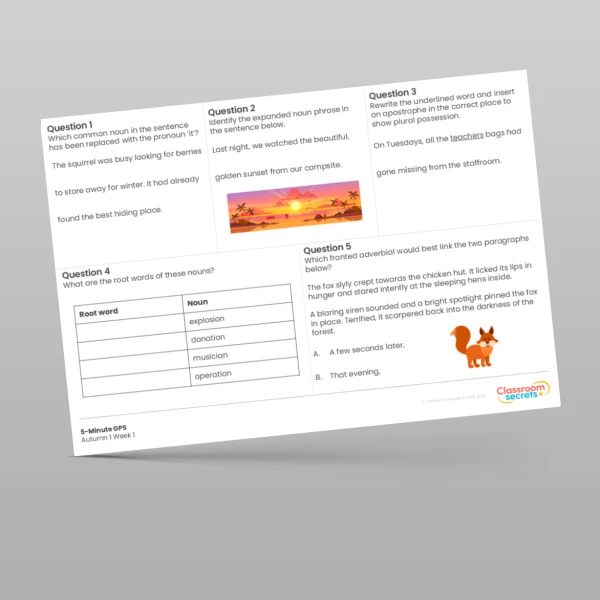 An image of the Free 5-Minute GPS Autumn 1 Week 1 Resource