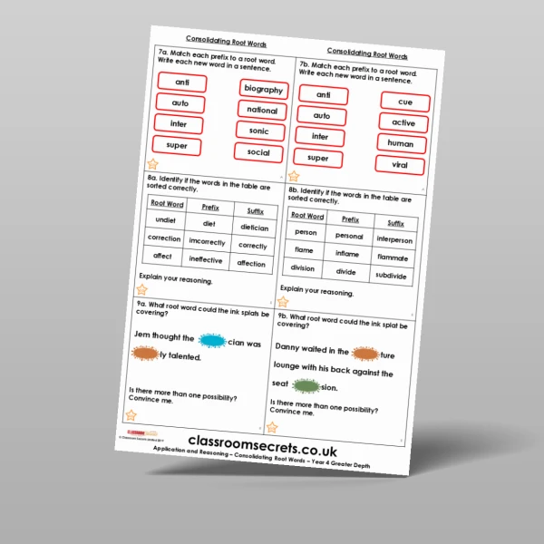 An image of the Consolidating Root Words Application and Reasoning Resource