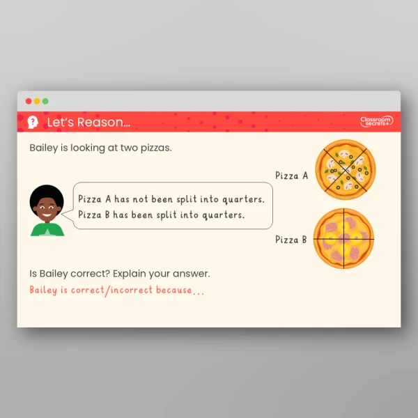 An image of the Recognise a Quarter of an Object or a Shape Teaching PPT Resource