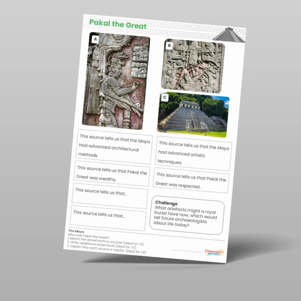 An image of the The Maya Who Was Pakal the Great? Worksheet Resource