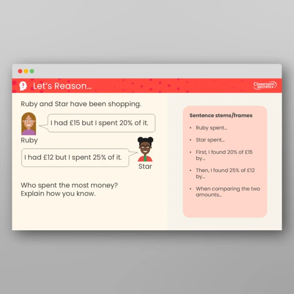 An image of the Percentage of an Amount - One Step Teaching PPT Resource